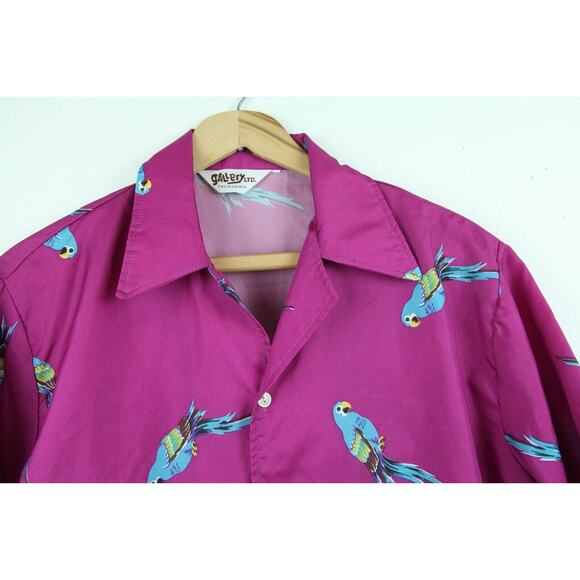 FLAWS VTG 70s 80s Purple Parrot Shirt Hawaiian Magnum PI M 46" Chest Surf Beach - Picture 3 of 11